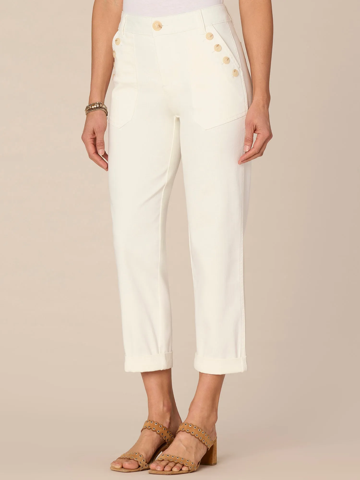 "Ab"solution High Rise Petite Straight Leg Jeans with Sailor Buttons