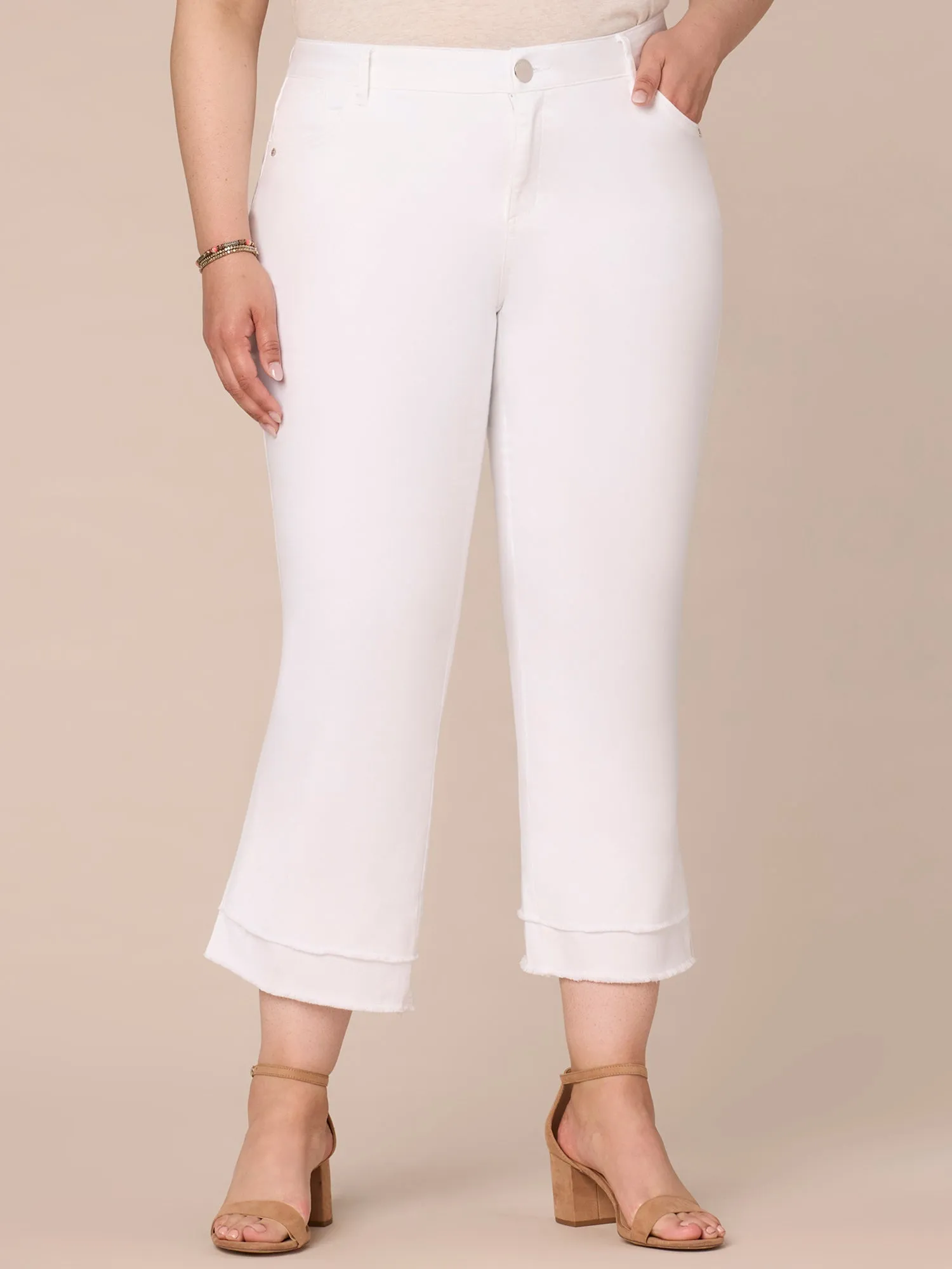 "Ab"solution Mid-Rise Flare Plus Size Jeans with Double Layer Fray Hem