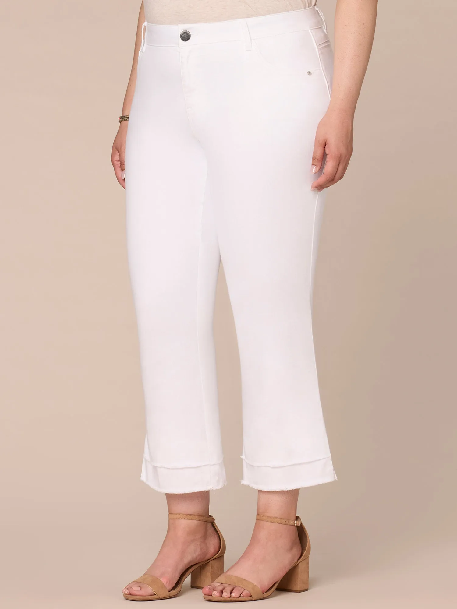 "Ab"solution Mid-Rise Flare Plus Size Jeans with Double Layer Fray Hem