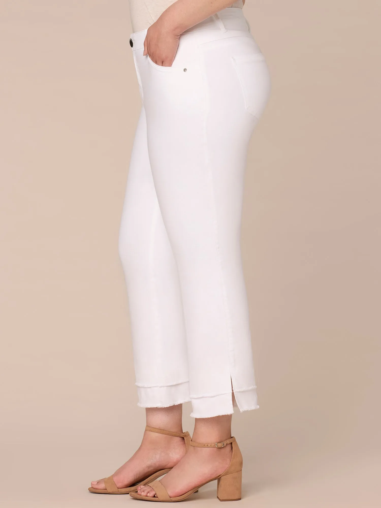 "Ab"solution Mid-Rise Flare Plus Size Jeans with Double Layer Fray Hem