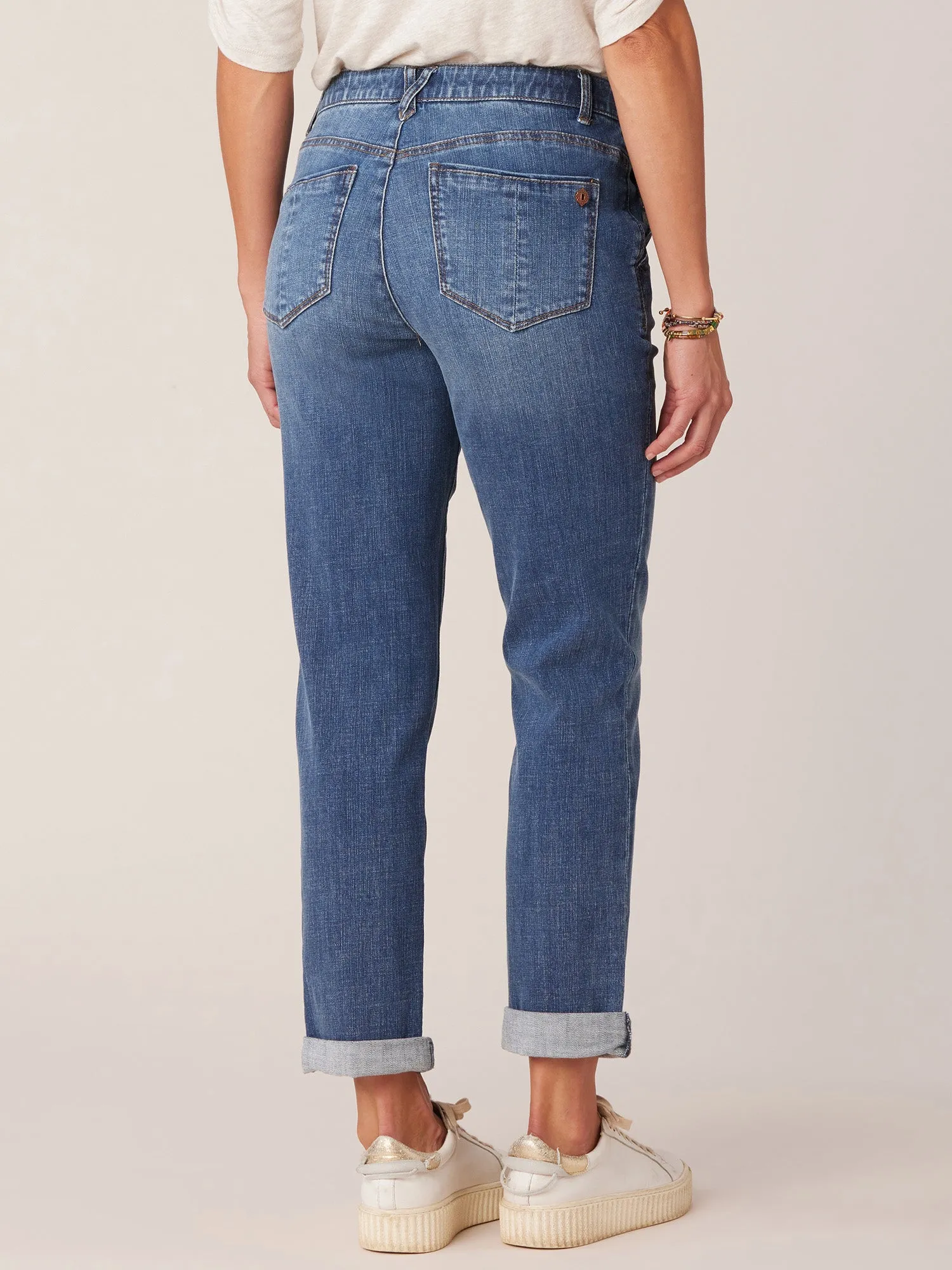 "Ab"solution Mid-Rise Girlfriend Jeans with Side Entry Pockets