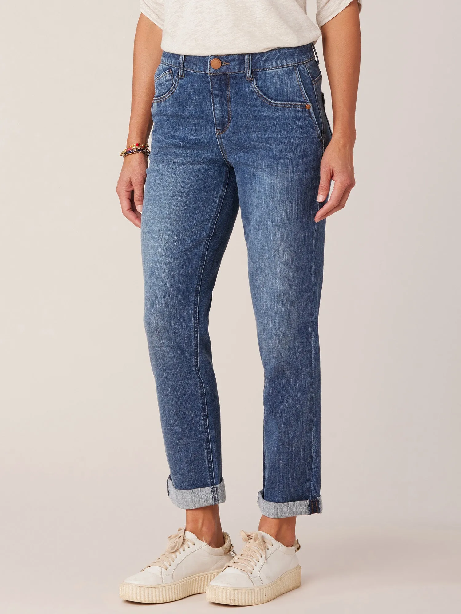 "Ab"solution Mid-Rise Girlfriend Jeans with Side Entry Pockets