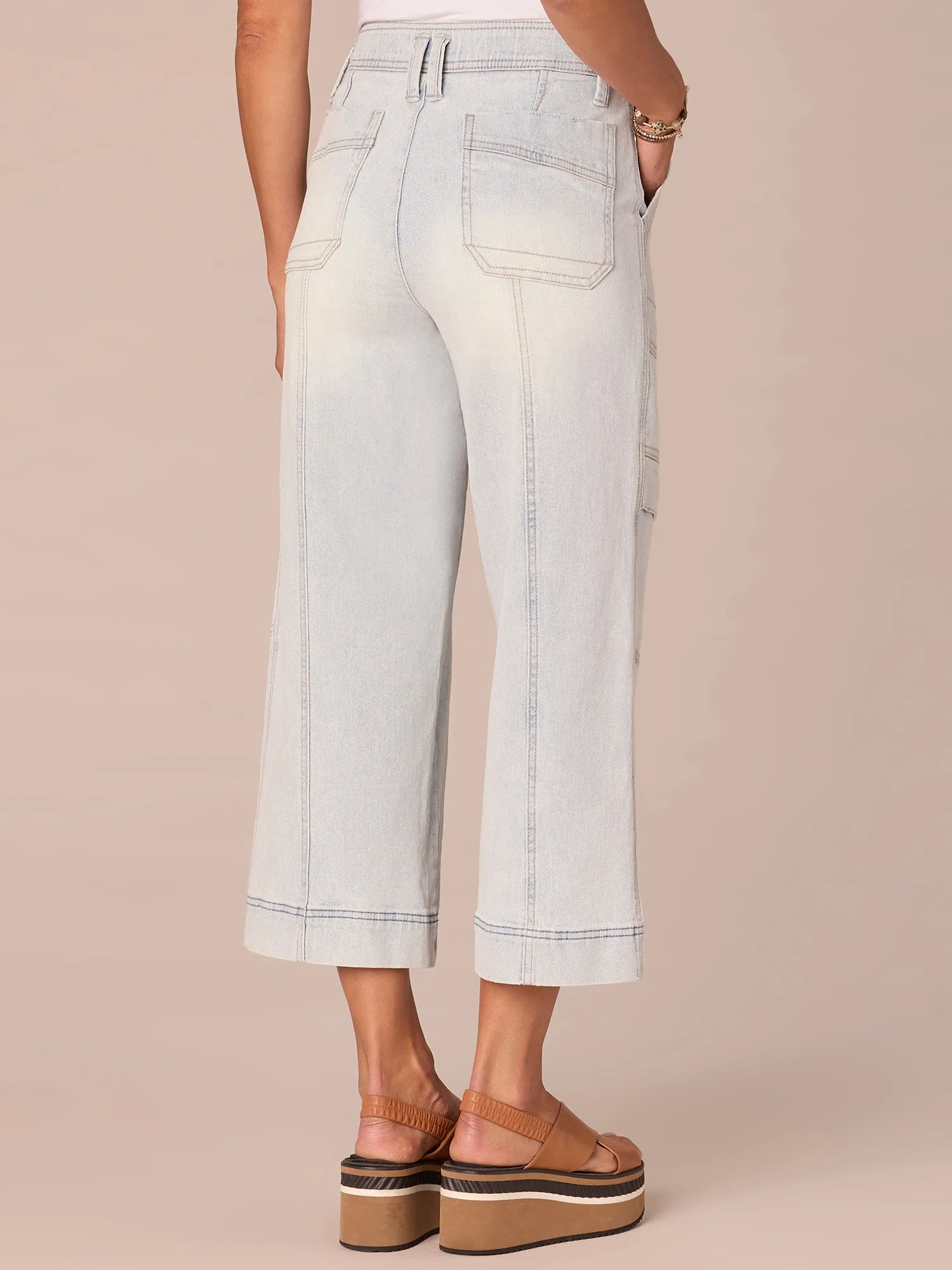 "Ab"solution Skyrise Double Button Cropped Wide Leg Utility Jeans