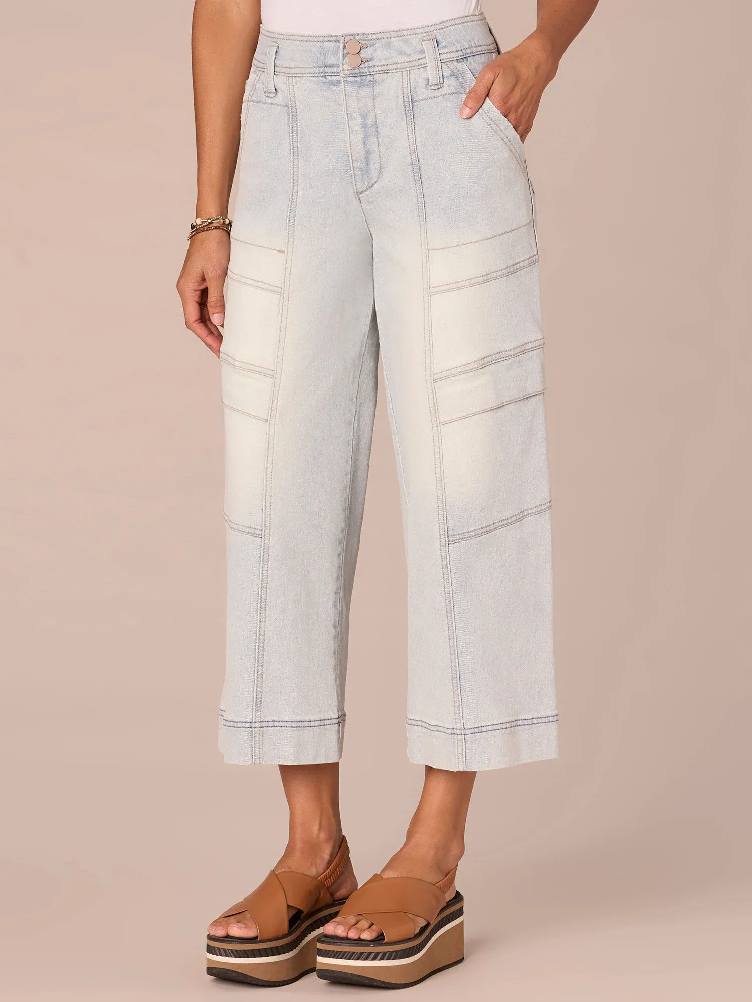 "Ab"solution Skyrise Double Button Cropped Wide Leg Utility Jeans