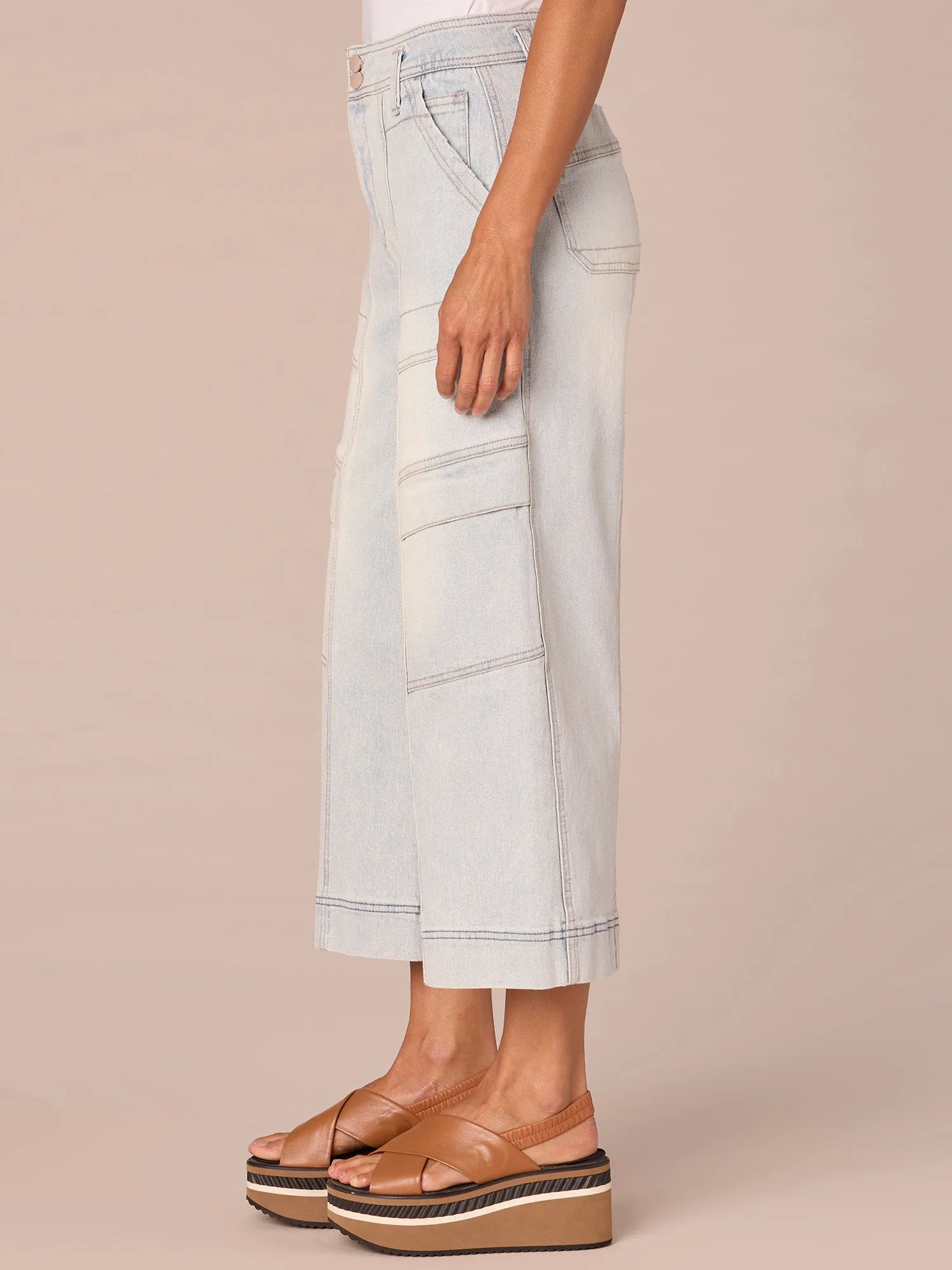 "Ab"solution Skyrise Double Button Cropped Wide Leg Utility Jeans