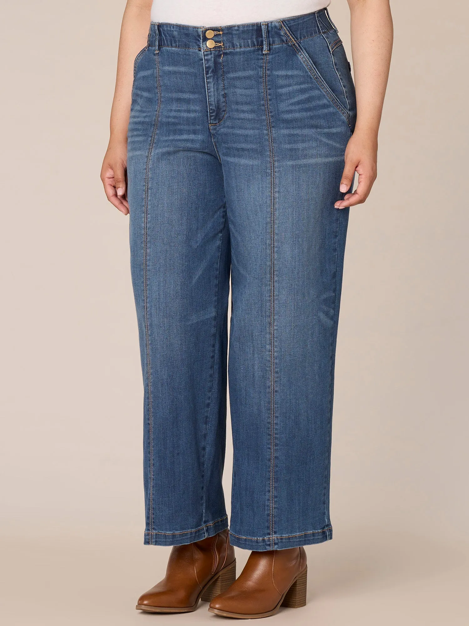 "Ab"solution Skyrise Plus Size Wide Leg Jeans with Trouser Pockets