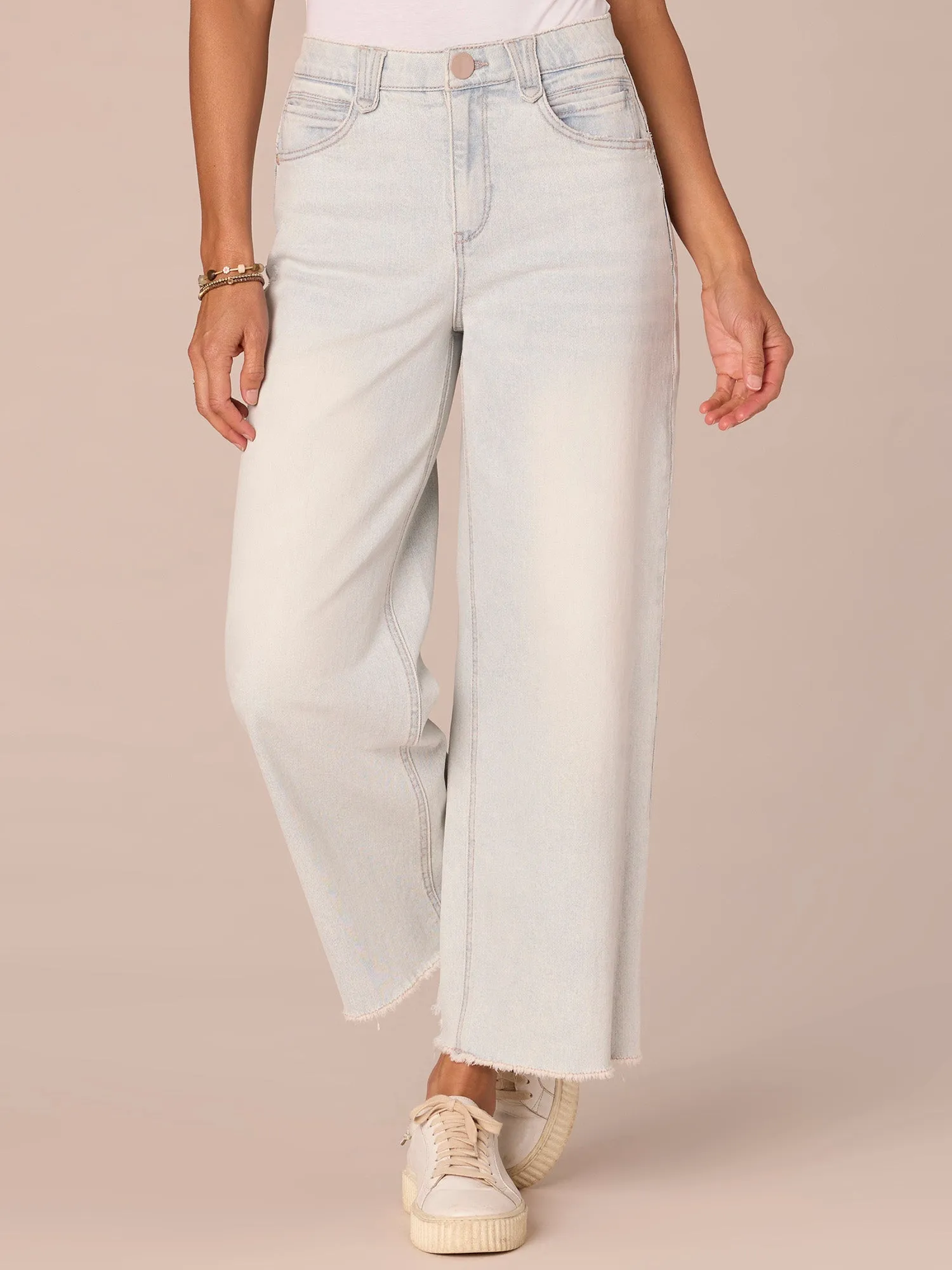 "Ab"solution Skyrise Round Up Boyfriend Wide Leg Jeans with Fray Hem