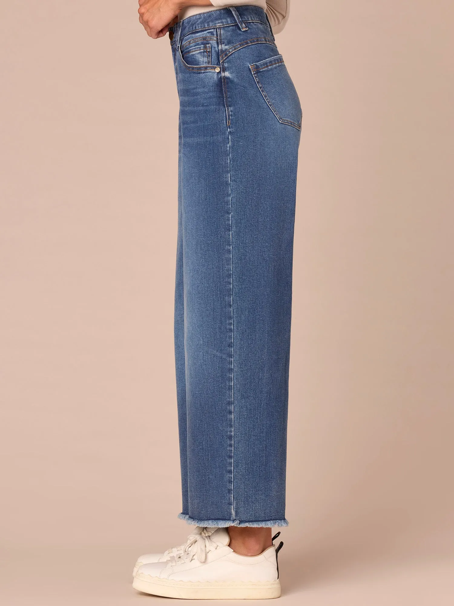 "Ab"solution Skyrise Round Up Fray Hem Wide Leg Boyfriend Jeans