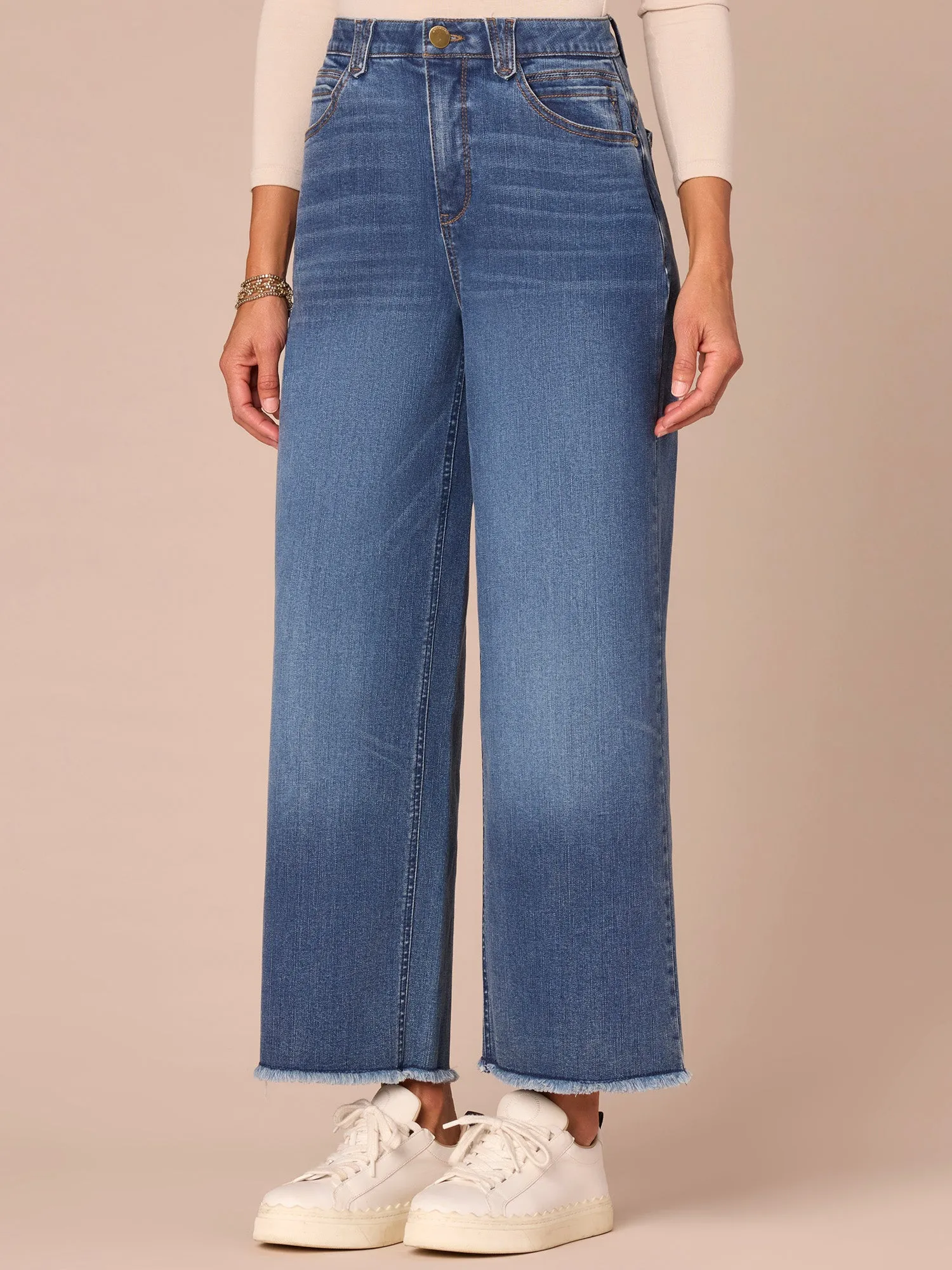 "Ab"solution Skyrise Round Up Fray Hem Wide Leg Boyfriend Jeans