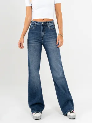 Ref: 065489 Jean Mom flare, stretch, tiro alto, tono azul medio oscuro