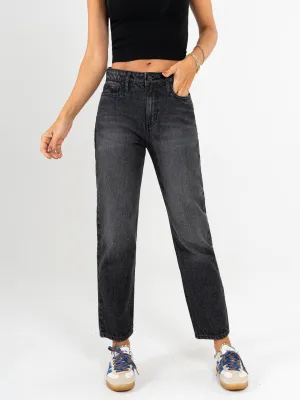 Ref: 065524 Jean Mom fit, rígido, tiro alto, tono gris oscuro