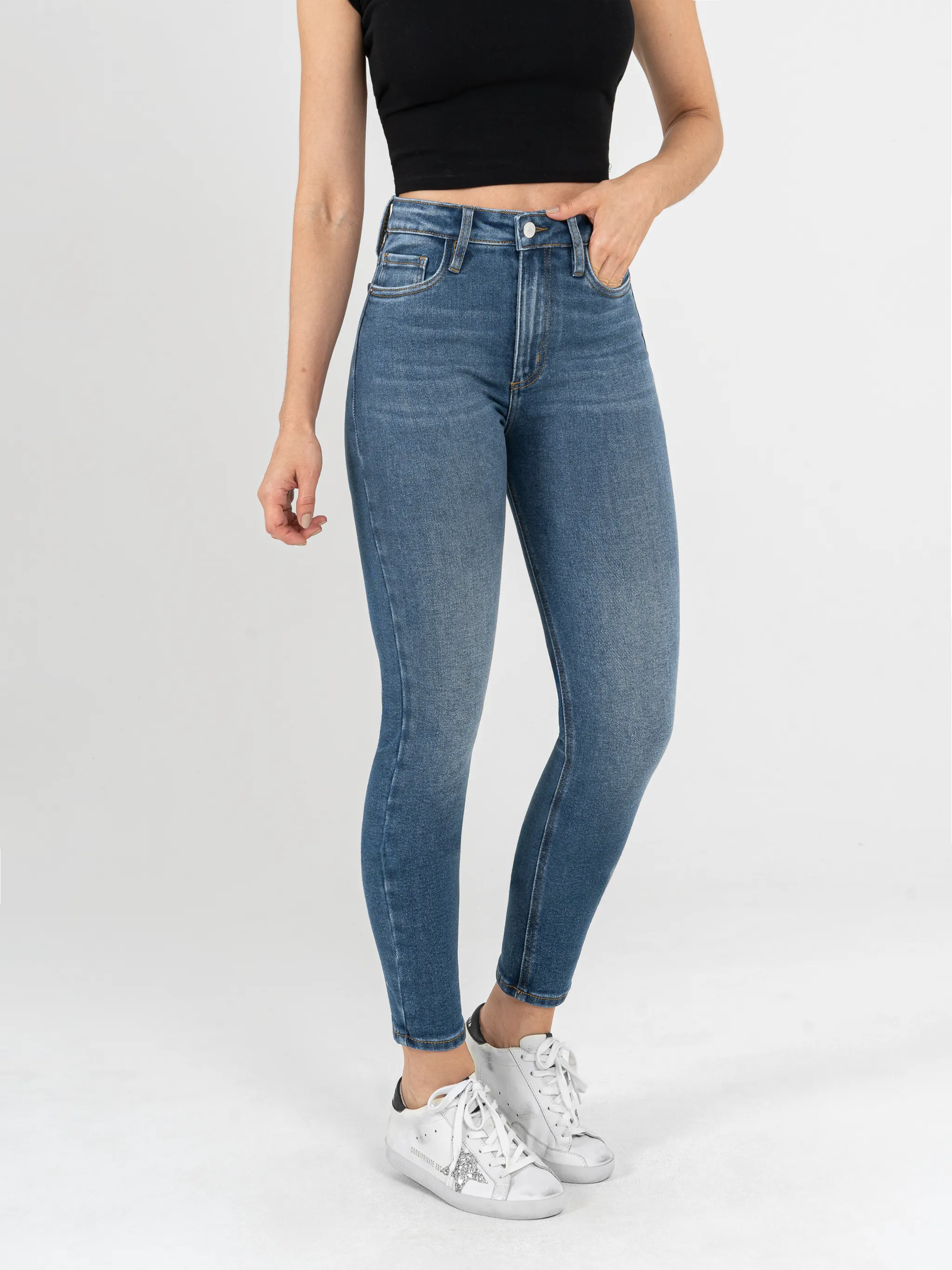 Ref: 065539 Jean Skinny stretch, tiro alto, tono azul medio oscuro