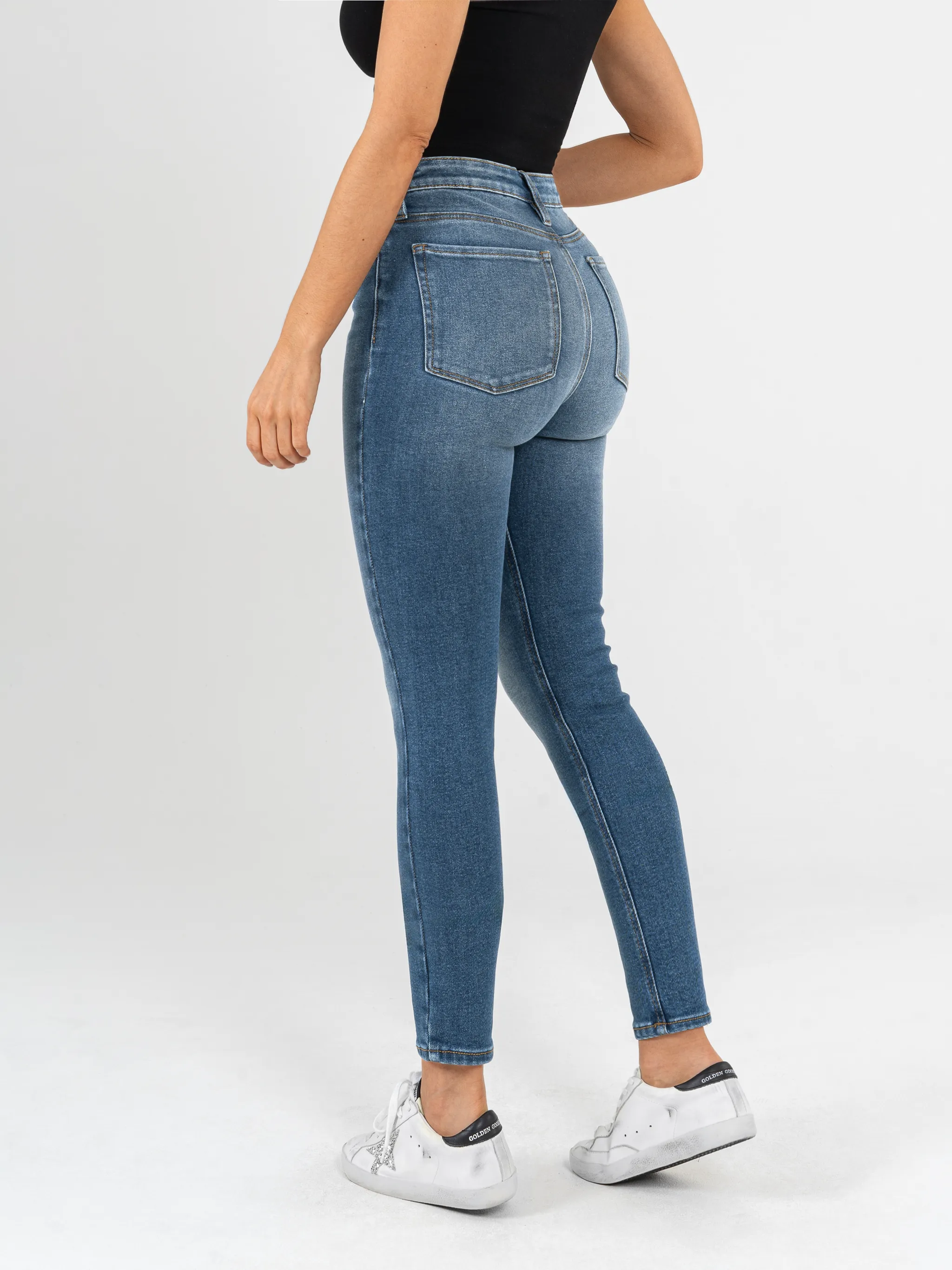 Ref: 065539 Jean Skinny stretch, tiro alto, tono azul medio oscuro