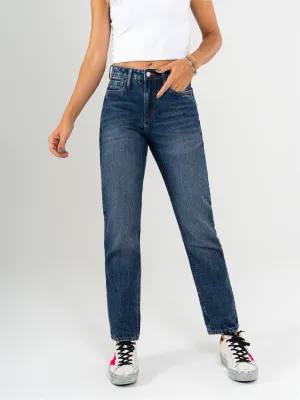 Ref: 065601 Jean Mom fit, rígido, tiro alto, tono azul oscuro
