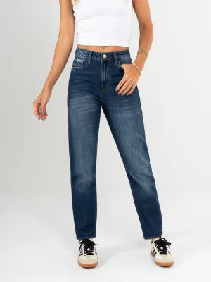 Ref: 065651 Jean Mom fit, rígido, tiro alto, tono azul oscuro