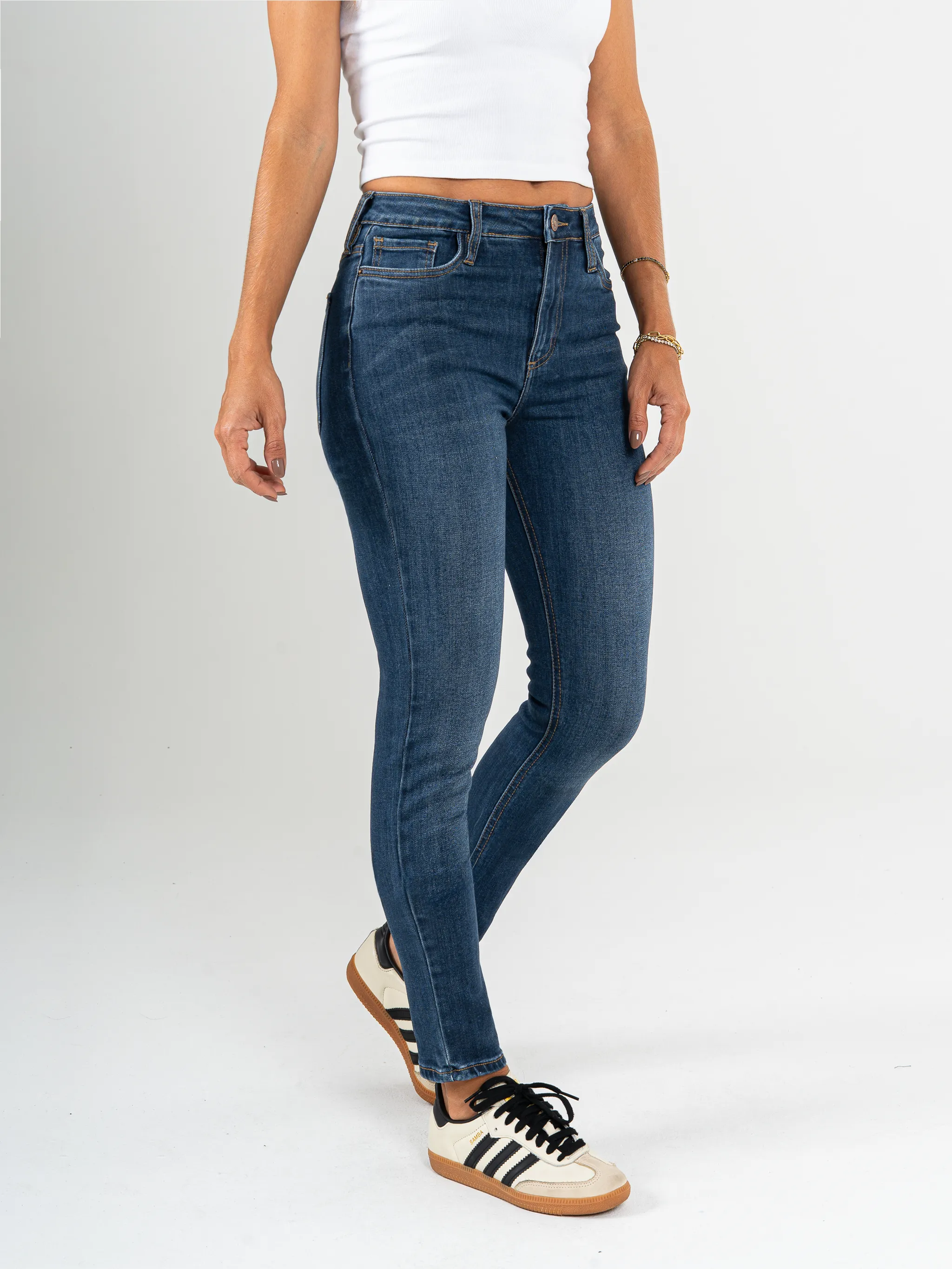 Ref: 065673 Jean Skinny stretch, tiro alto, tono azul medio