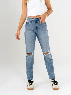 Ref: 065684 Jean Mom fit, rígido, tiro alto, tono azul medio