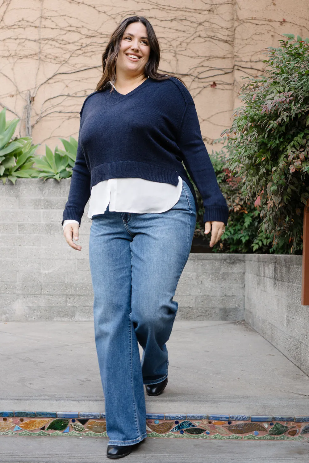 Samantha Mid Rise V-Front Straight Jeans - PLUS