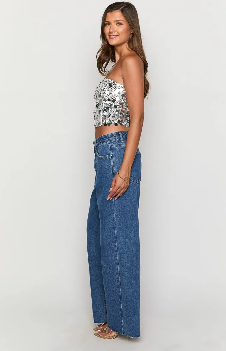 She's Yours Mid Wash Denim Wide Leg Boyfriend Jeans