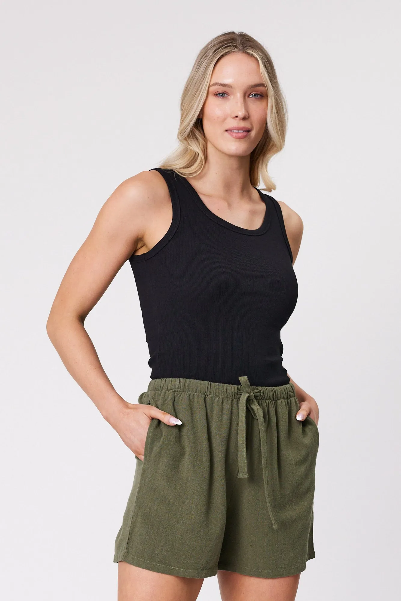 Shine On Essentials Rib Tank Black