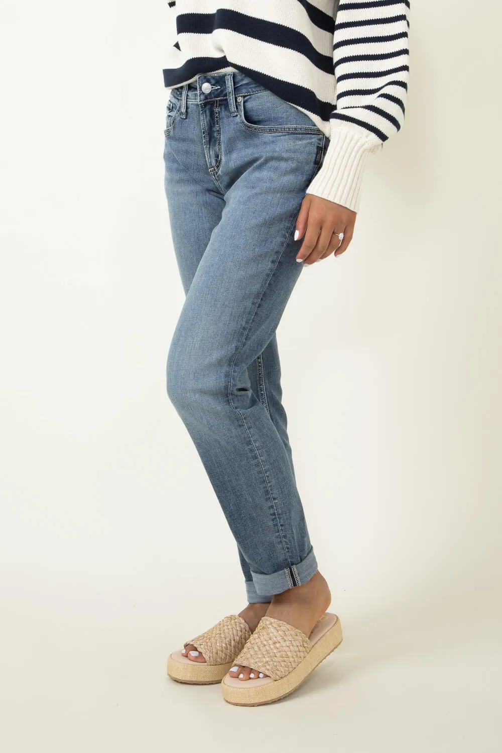 Silver Jeans Mid Rise Slim Luxe Stretch Boyfriend Jeans for Women | L27101CVS208