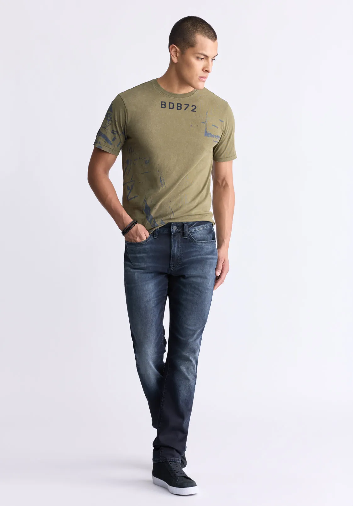 Slim Ash Men's Jeans, Crinkled and Sanded Dark Indigo - BM26012