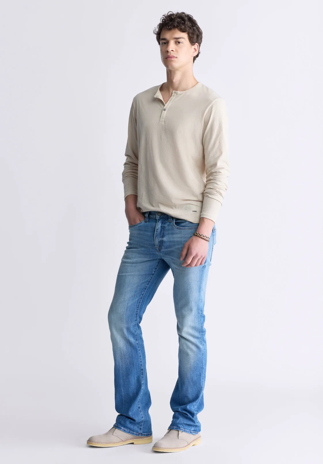 Slim Boot King Men's Jeans, Veined and Sanded Indigo - BM26004