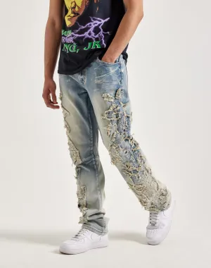 Smoke Rise Frayed Applique Stacked Flare Jeans