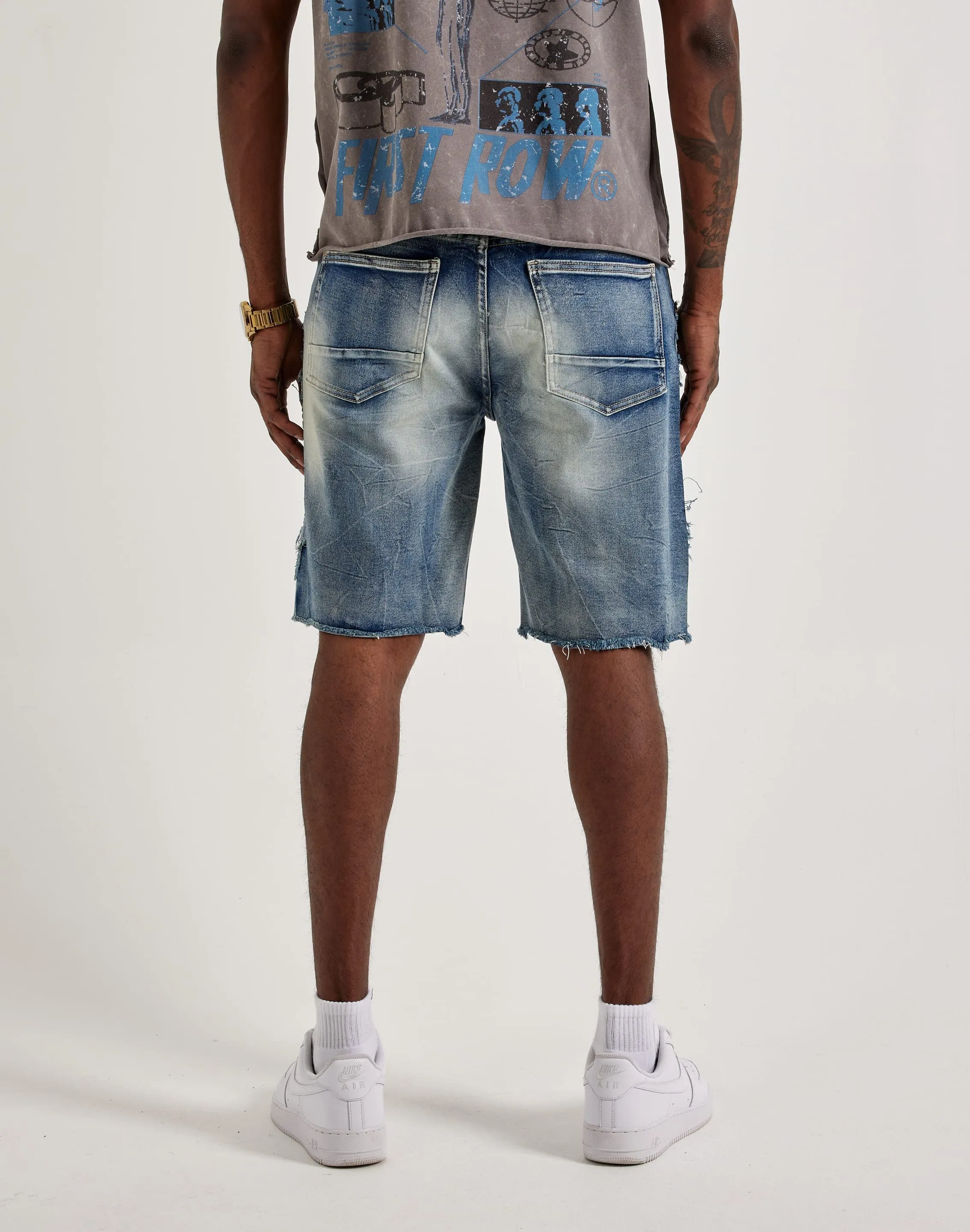 Smoke Rise Studded Patch Denim Shorts