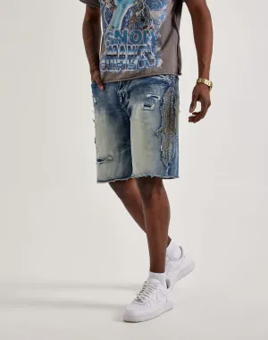 Smoke Rise Studded Patch Denim Shorts
