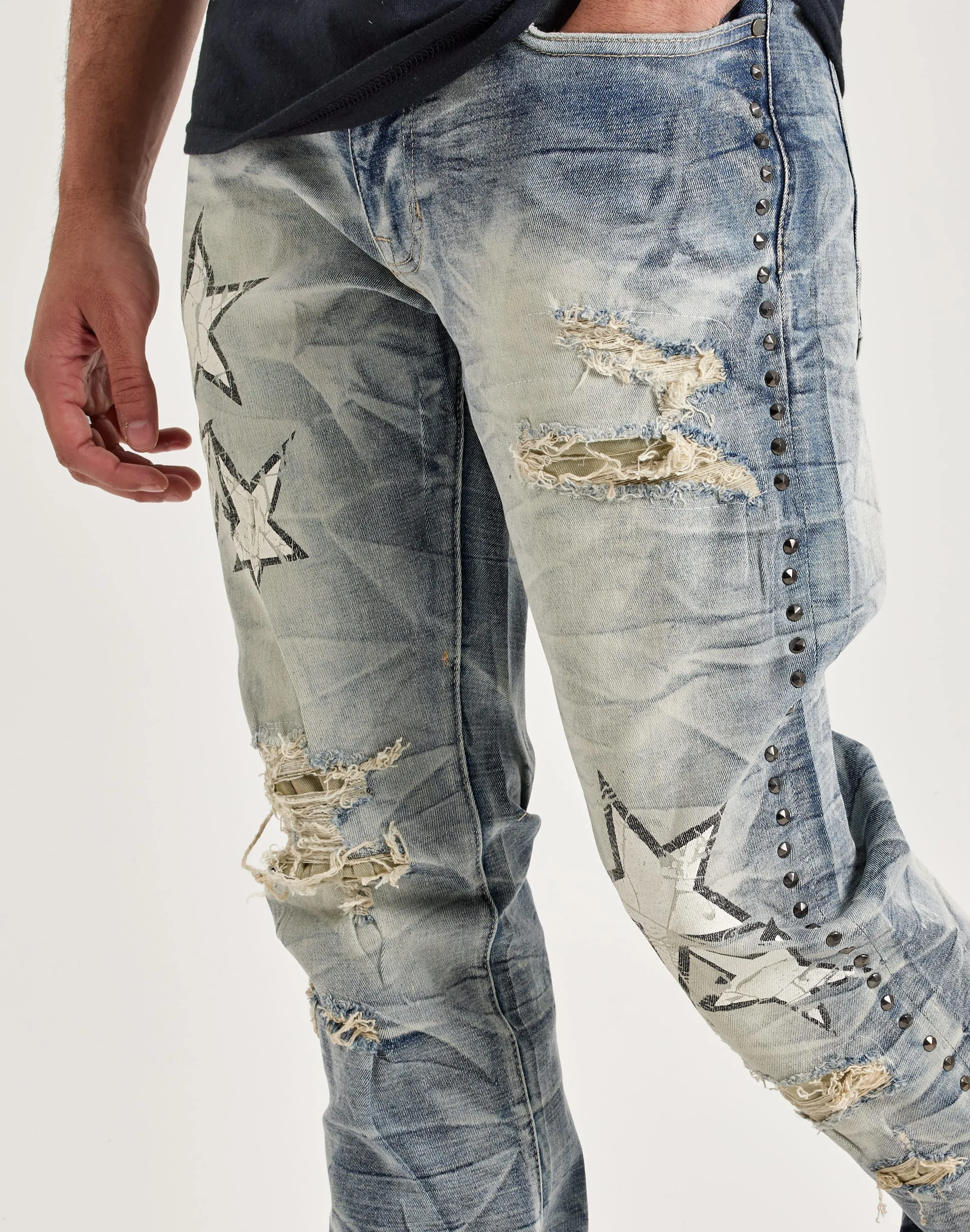 Smoke Rise Studded Star Stacked Flare Jeans