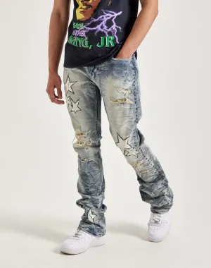 Smoke Rise Studded Star Stacked Flare Jeans