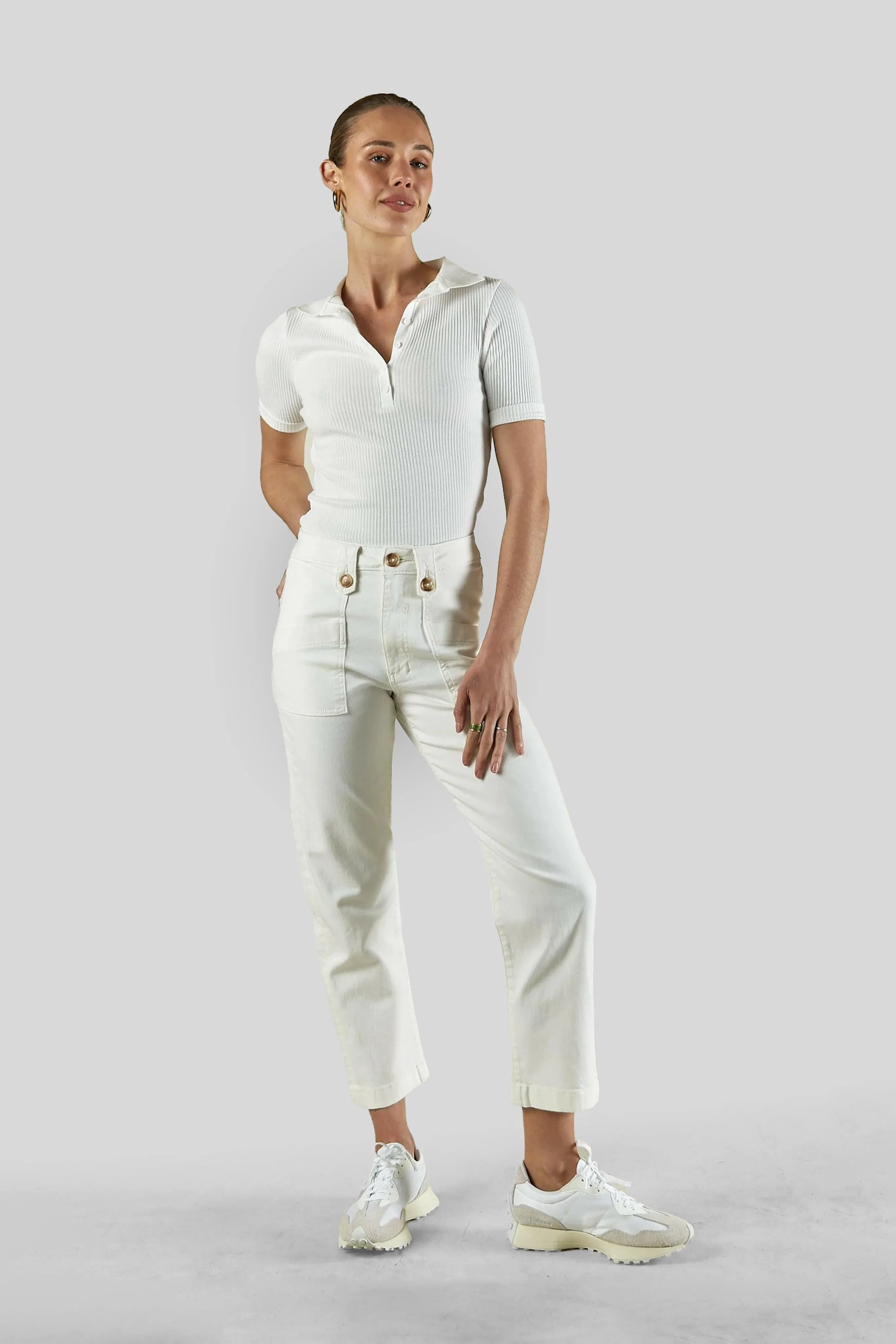Stella Stretch High Waisted Ivory Trouser