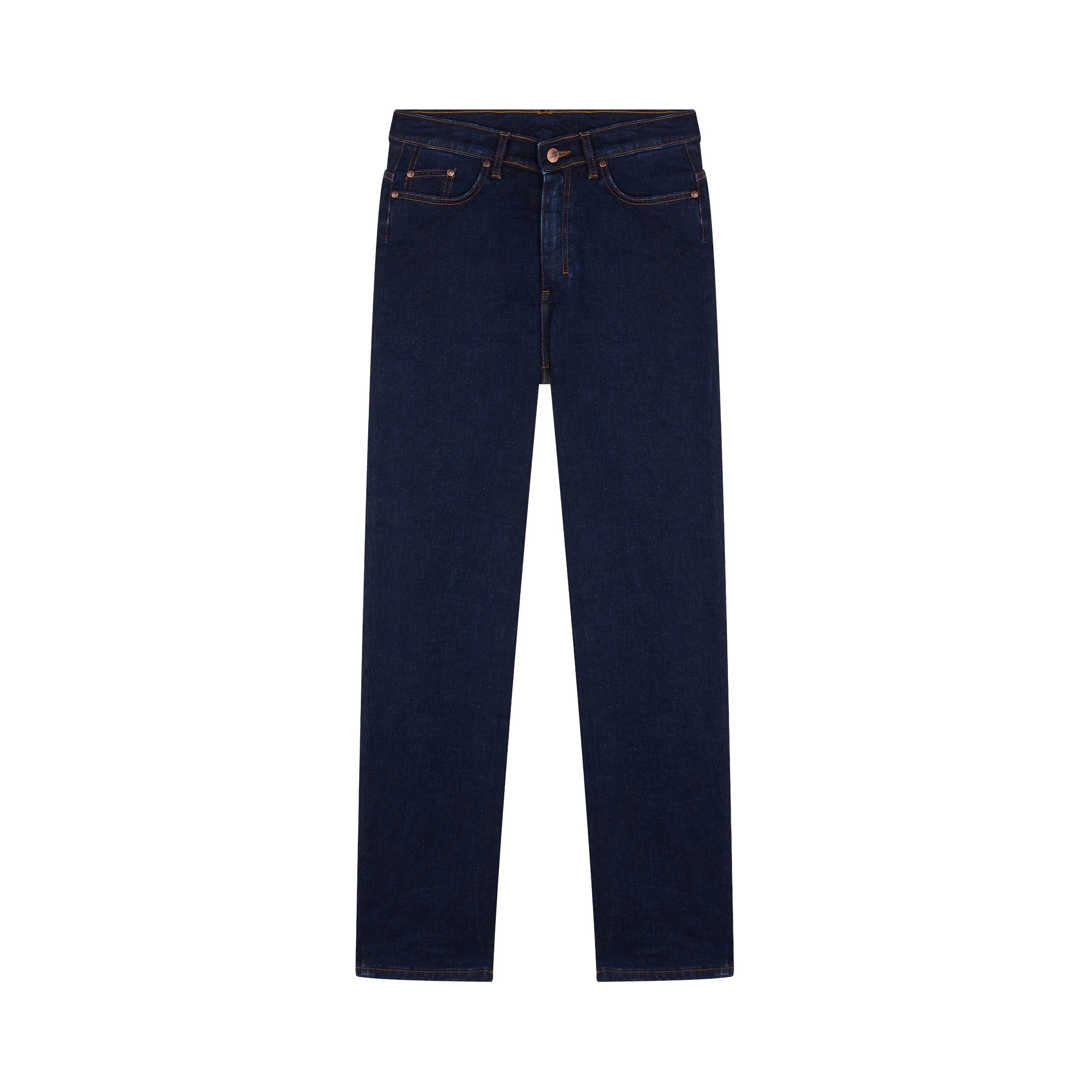Straight men's high-waisted raw flex jeans