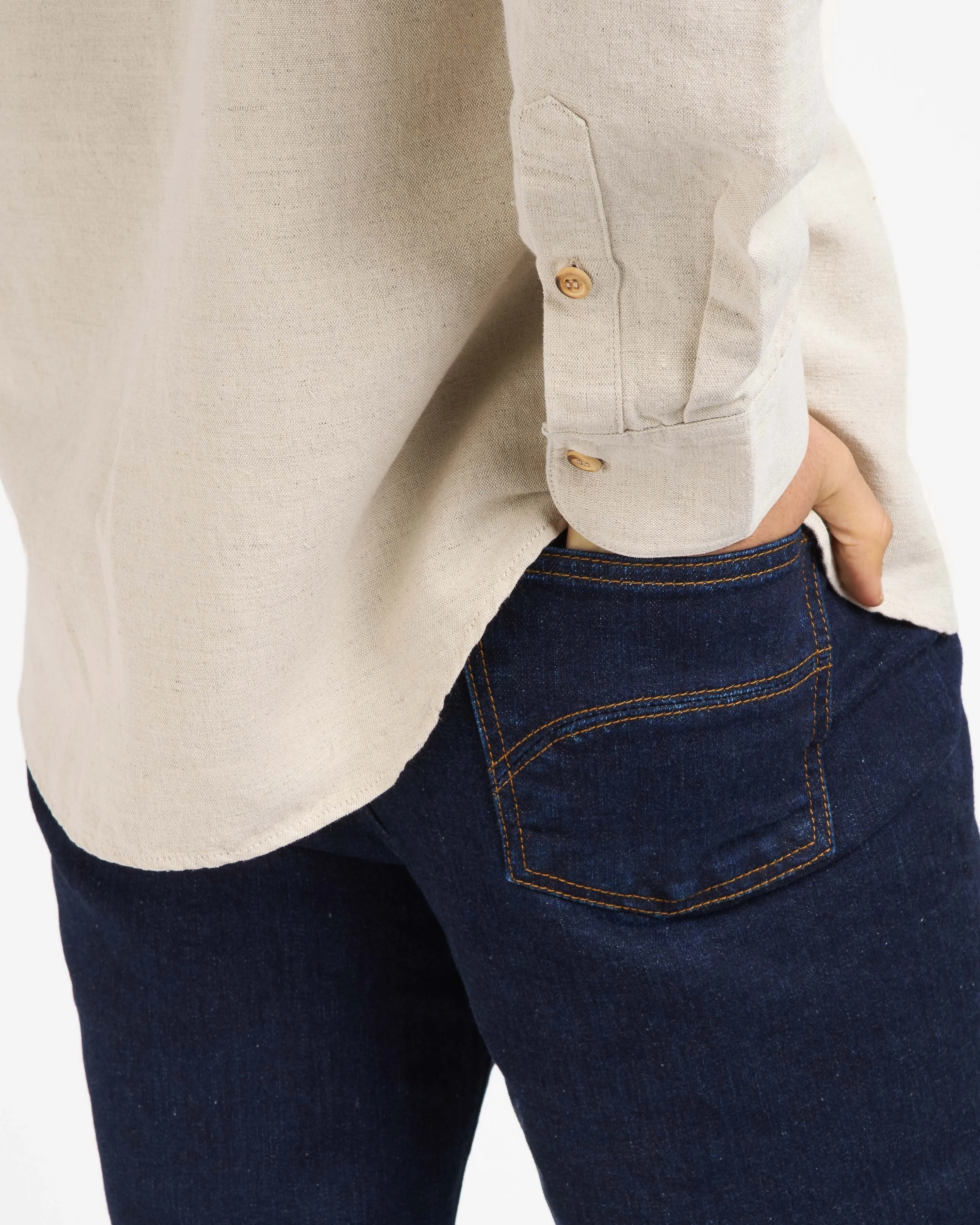 Straight men's high-waisted raw flex jeans