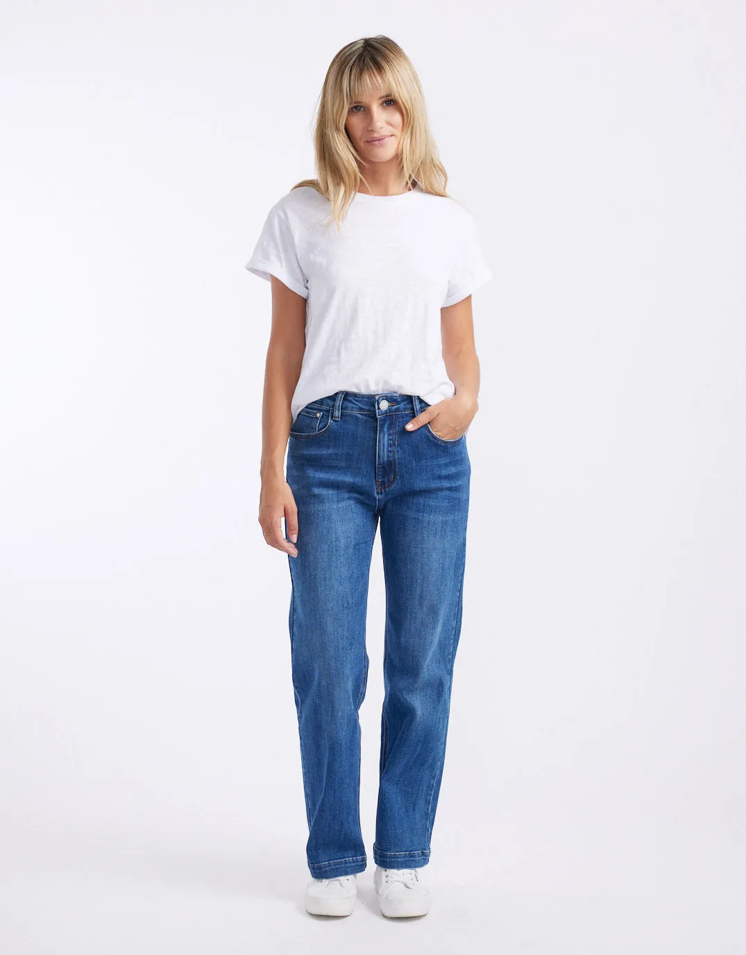 Stretch Straight Leg Jean - Mid Blue Wash
