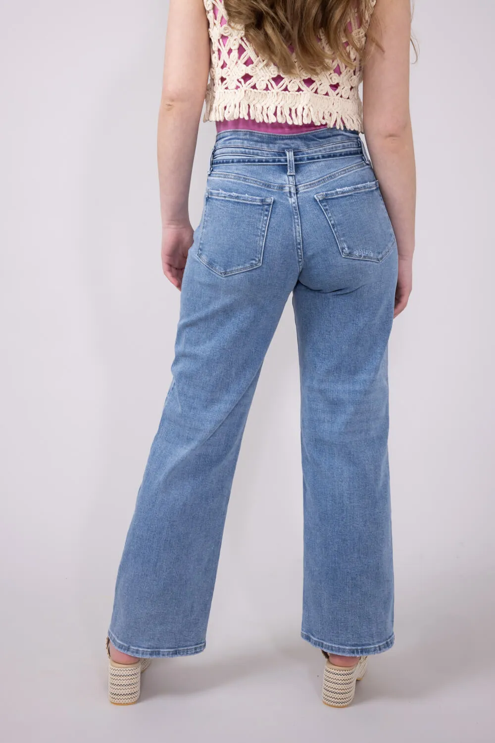 Vervet High Rise Tie Waist Wide Leg Jeans for Women | T6673