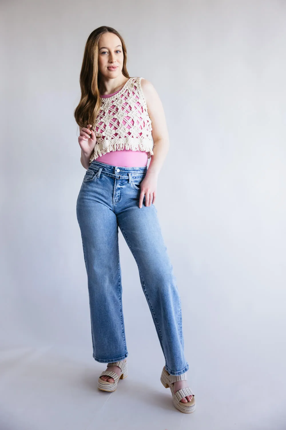 Vervet High Rise Tie Waist Wide Leg Jeans for Women | T6673