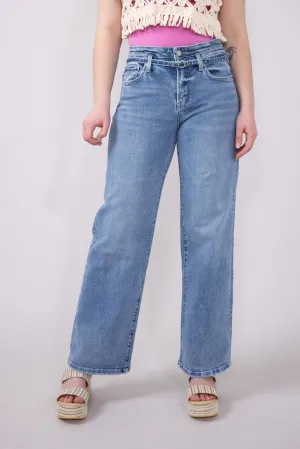 Vervet High Rise Tie Waist Wide Leg Jeans for Women | T6673