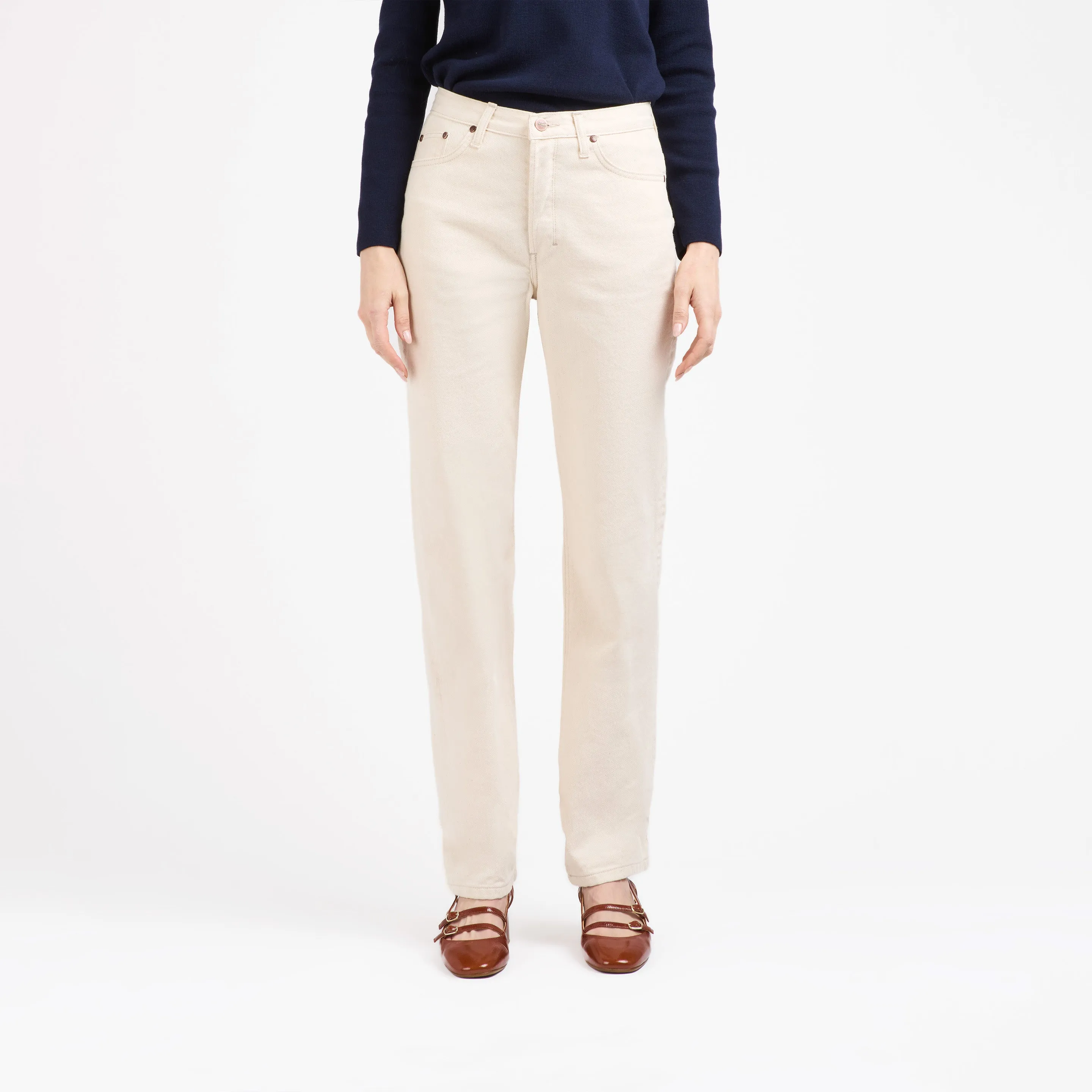 Women's straight high-waisted jeans Ecru - Apolline