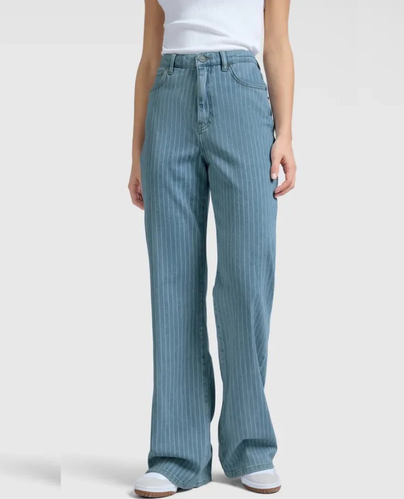 Yaya Blue Stripe Wide Leg Jeans