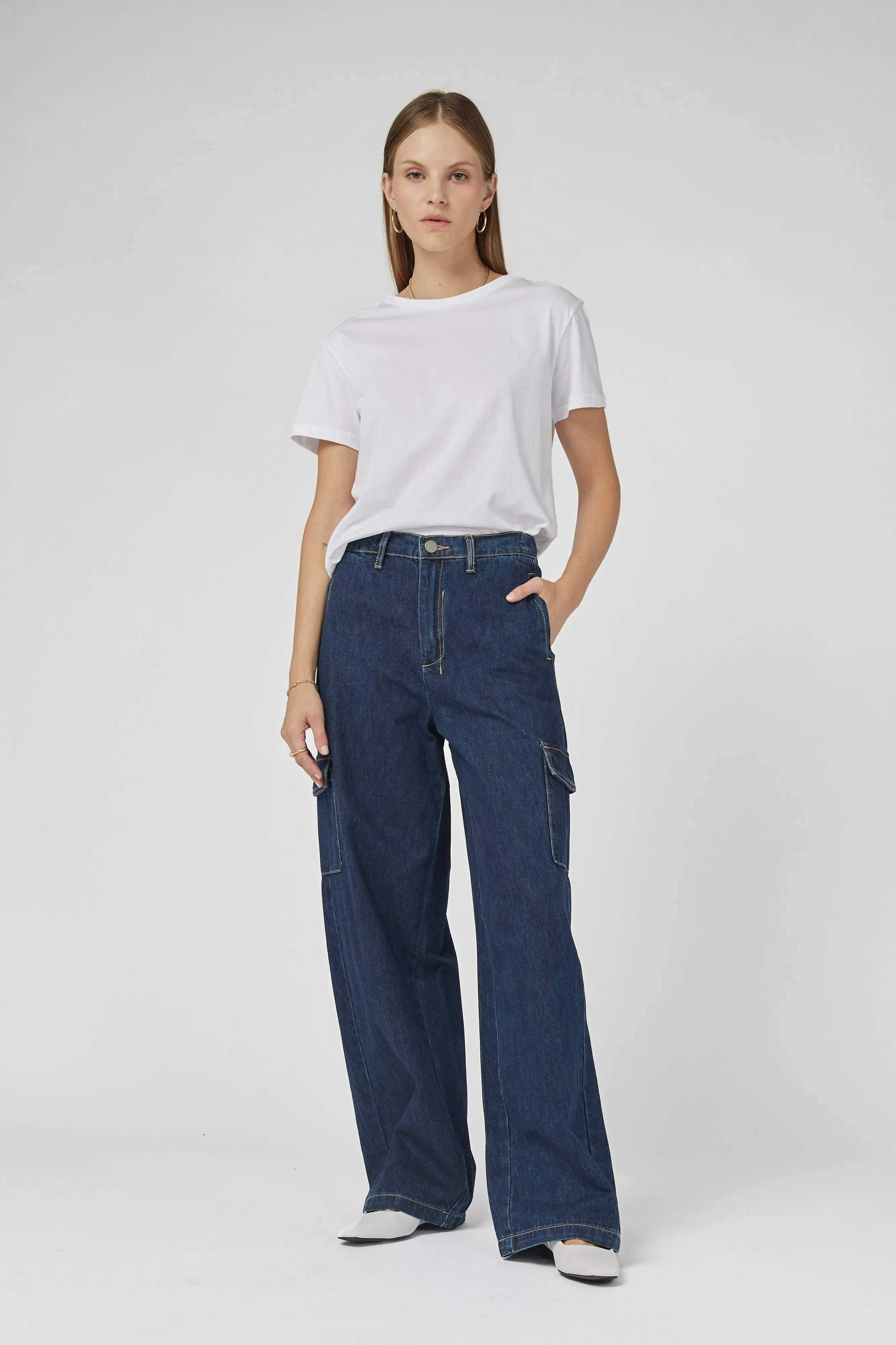 Zeona Indigo Cargo Wide Leg Pants