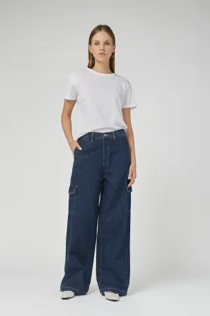 Zeona Indigo Cargo Wide Leg Pants