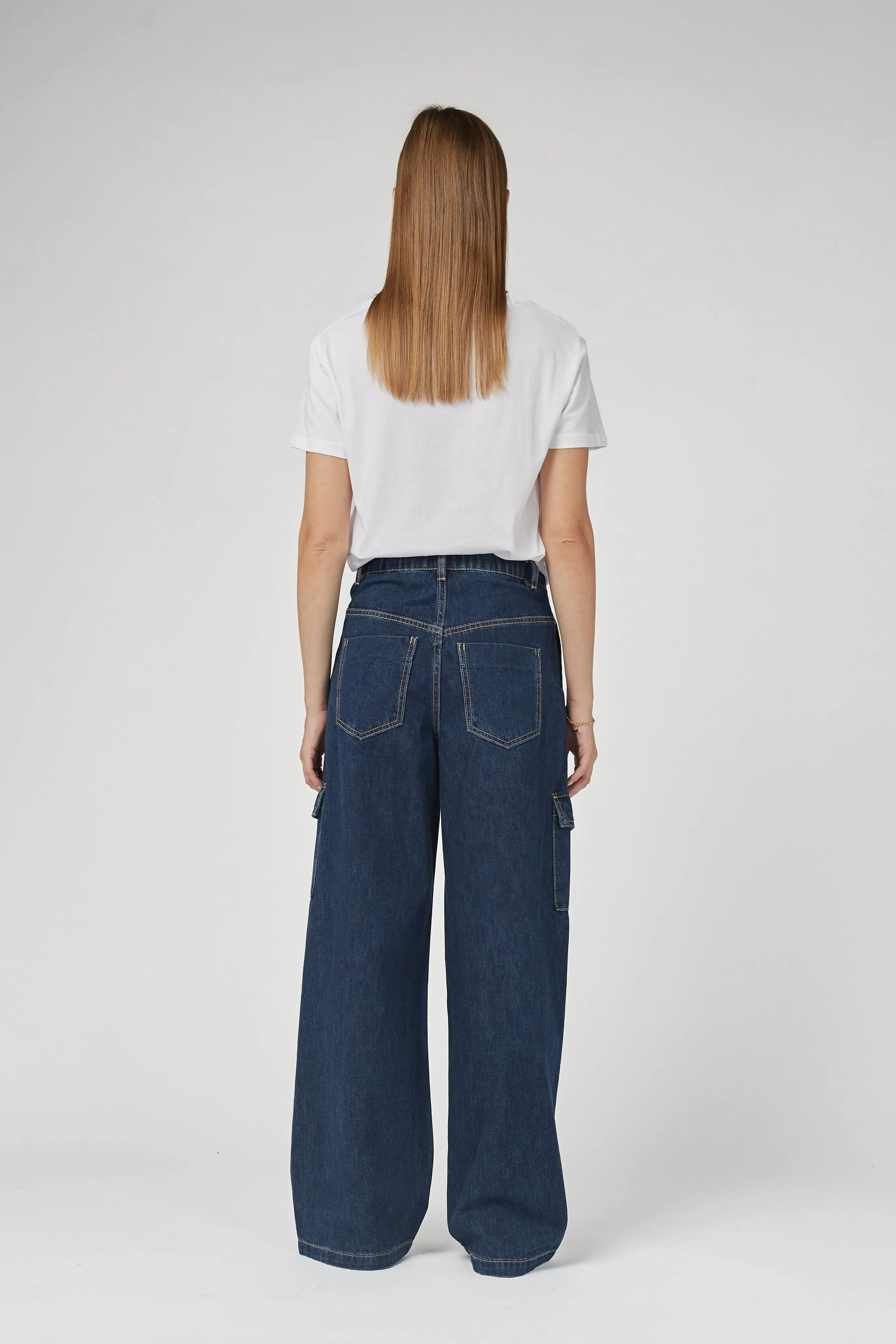 Zeona Indigo Cargo Wide Leg Pants